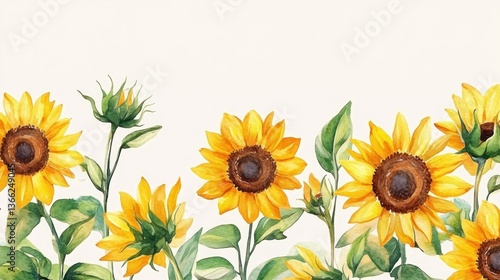 Watercolor sunflowers border,  nature,  background,  floral,  design