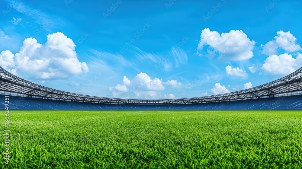 Fototapeta premium Bright stadium field under clear blue sky