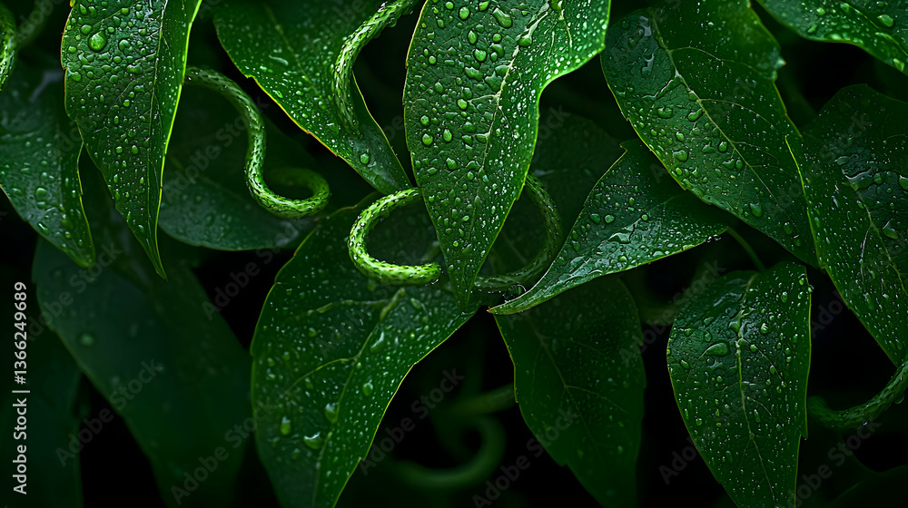 Fototapeta premium Close Up Of Dewy Green Leaves