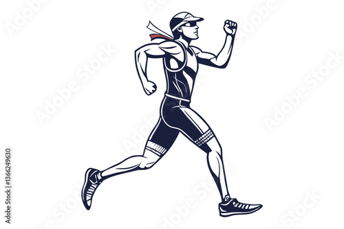 Triathlete Running Final Stretch Vector Art – Dynamic Race Illustration