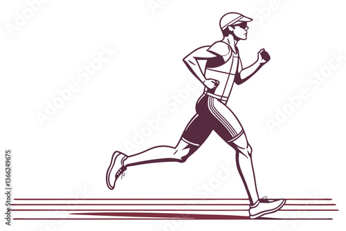 Triathlete Running Final Stretch Vector Art – Dynamic Race Illustration