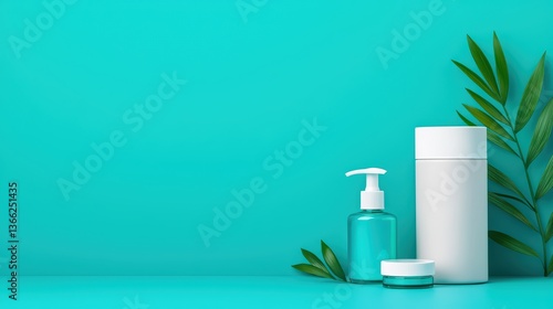 Wallpaper Mural Clean and minimalistic beauty products on turquoise background Torontodigital.ca