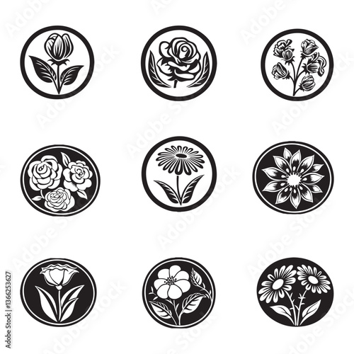 Elegant Floral Icon Grid Timeless Nature Motifs