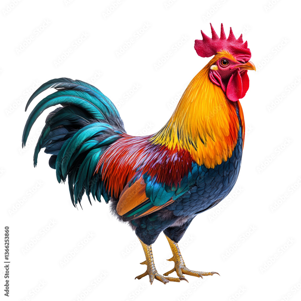 Fototapeta premium Vibrant Rooster Isolated on Transparent Background for Creative Use