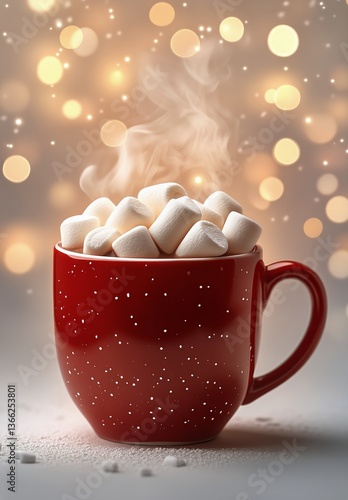 Warm Cup of Hot Cocoa With Marshmallows Against Bokeh Background in Cozy Setting