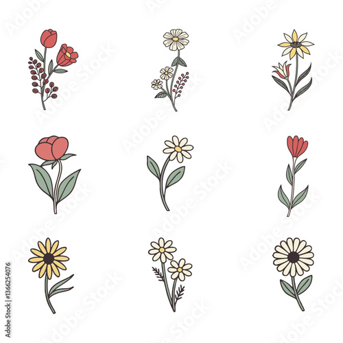 Elegant Floral Icon Grid Timeless Nature Motifs