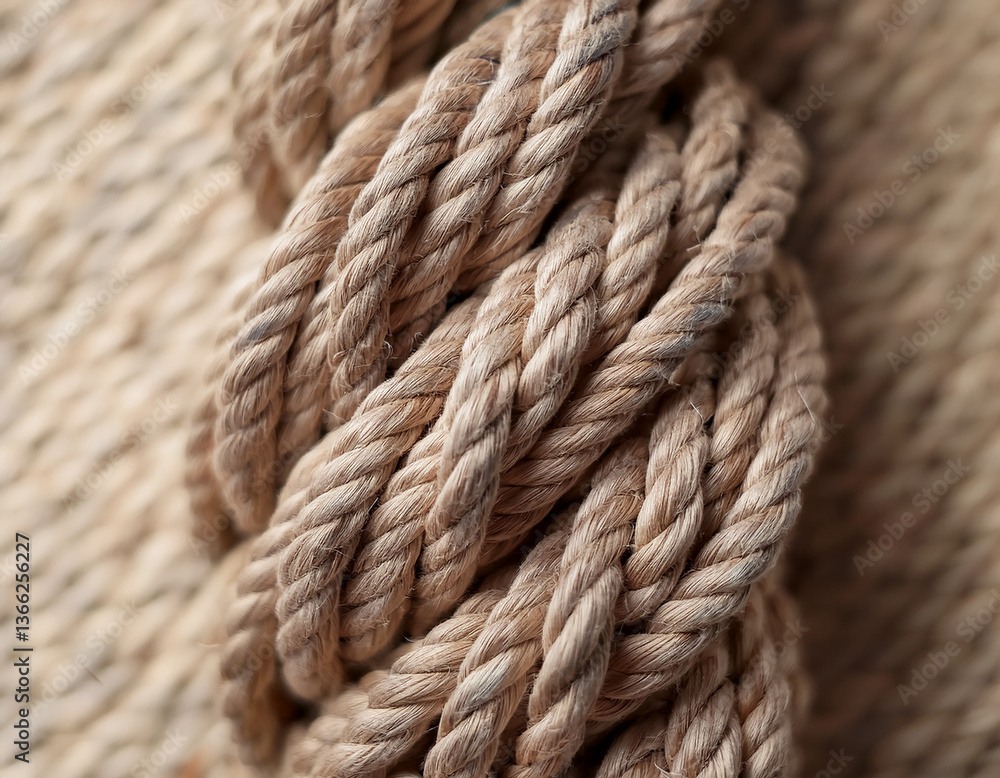 Twisted natural fiber rope, showcasing intricate texture and earthy tones. Twisted natural fiber rope, showcasing intricate texture and earthy tones.