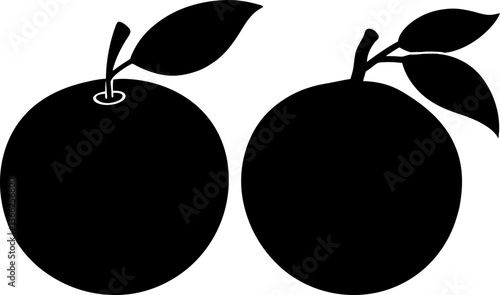 Orange fruits vectors collection black and white, Vector of black orange fruit with leaves set design