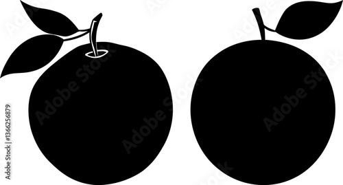 Orange fruits vectors collection black and white, Vector of black orange fruit with leaves set design