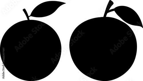 Orange fruits vectors collection black and white, Vector of black orange fruit with leaves set design