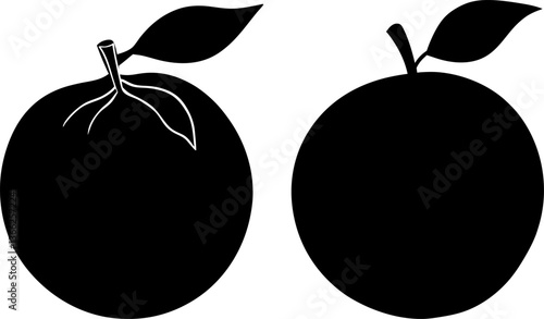 Orange fruits vectors collection black and white, Vector of black orange fruit with leaves set design