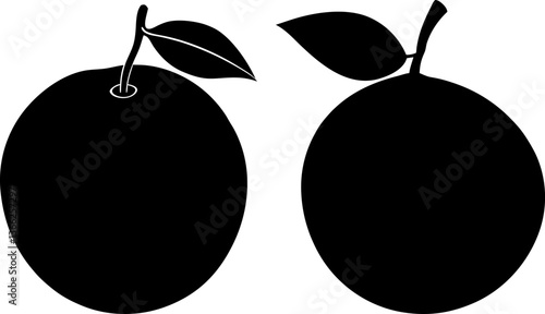 Orange fruits vectors collection black and white, Vector of black orange fruit with leaves set design