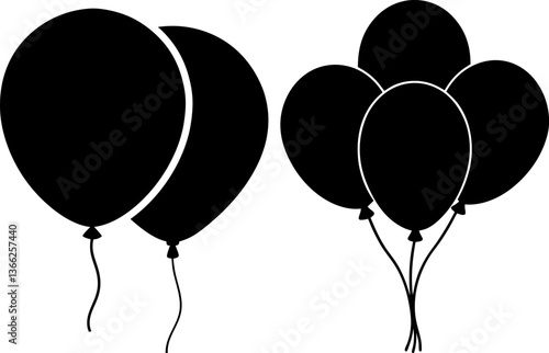 Black balloons bunch set vectors collection black and white, Vector of balloons set design