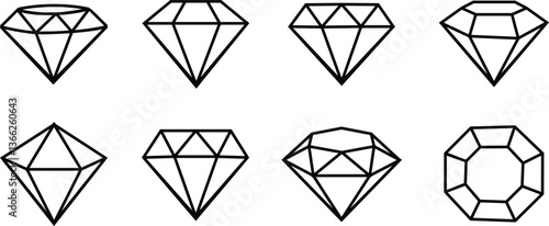 Diamond icon in line set. isolated on transparent background