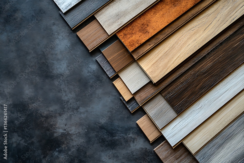 Obraz premium A variety of wood flooring samples on a dark background
