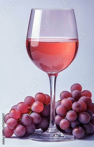 Refreshing Rose Wine in a Glass Paired With Fresh Grapes on a Clean Surface