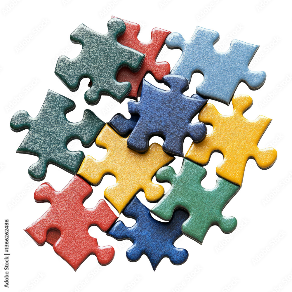 Fototapeta premium Colorful Puzzle Pieces Isolated on a Transparent Background