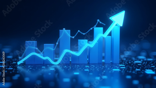 Rising graph showing business growth and success in blue light