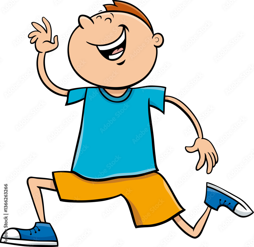 happy cartoon elementary age or teen boy character running