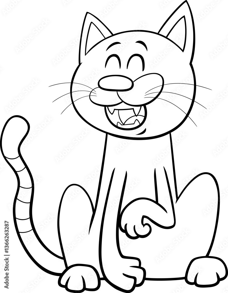 happy cartoon cat or kitten animal character coloring page