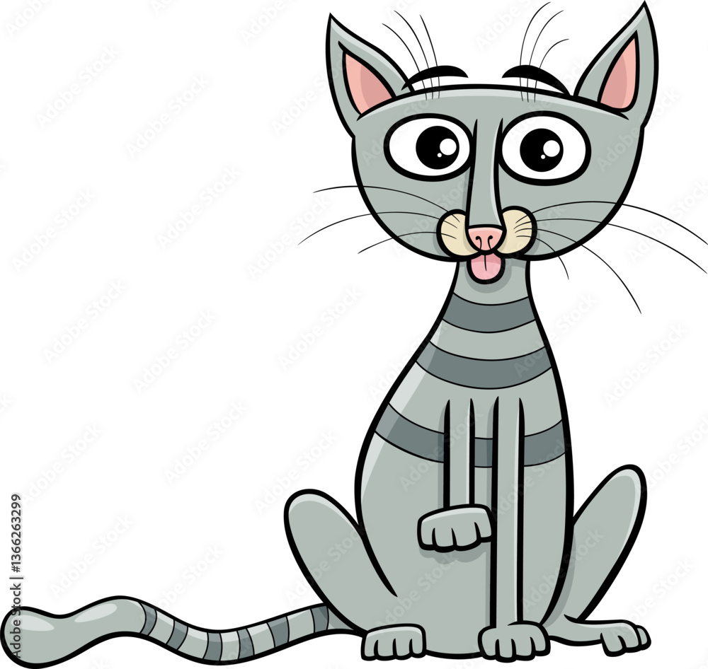 funny cartoon gray tabby cat comic animal character