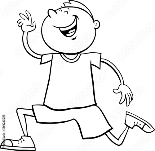 Obraz na płótnie happy cartoon elementary age or teen boy running coloring page w salonie
