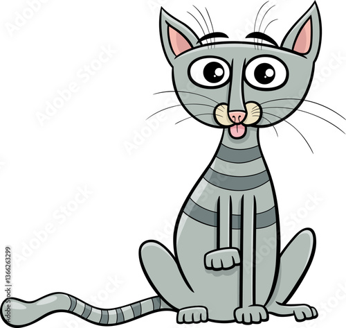 Obraz na płótnie funny cartoon gray tabby cat comic animal character w salonie