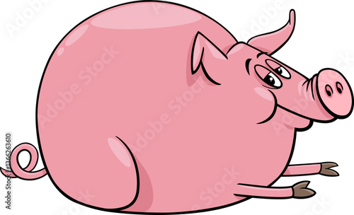 Obraz na płótnie funny cartoon lying pig farm animal character w salonie