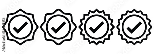 Checkmark icon for apps and websites. Tick mark, Right symbol. Correct, approved, accept, verified symbol. Black verified badge icon. Confirmed profile, verification mark.  Quality badge vector set.