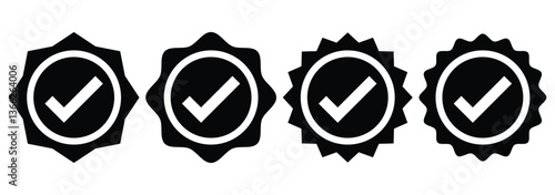 Tick mark icon. Correct, approved black badge symbol. Check and Approved, Accept, Instagram verified badge icon. Check mark vector icon. Vector illustration.