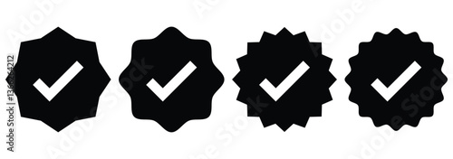 Tick mark icon. Correct, approved black badge symbol. Check and Approved, Accept, Instagram verified badge icon. Check mark vector icon. Vector illustration.