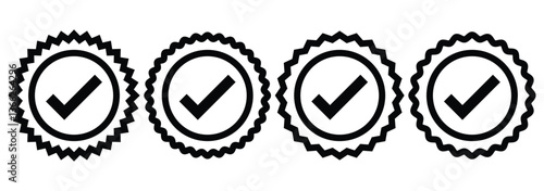 Checkmark icon for apps and websites. Tick mark, Right symbol. Correct, approved, accept, verified symbol. Black verified badge icon. Confirmed profile, verification mark.  Quality badge vector set.