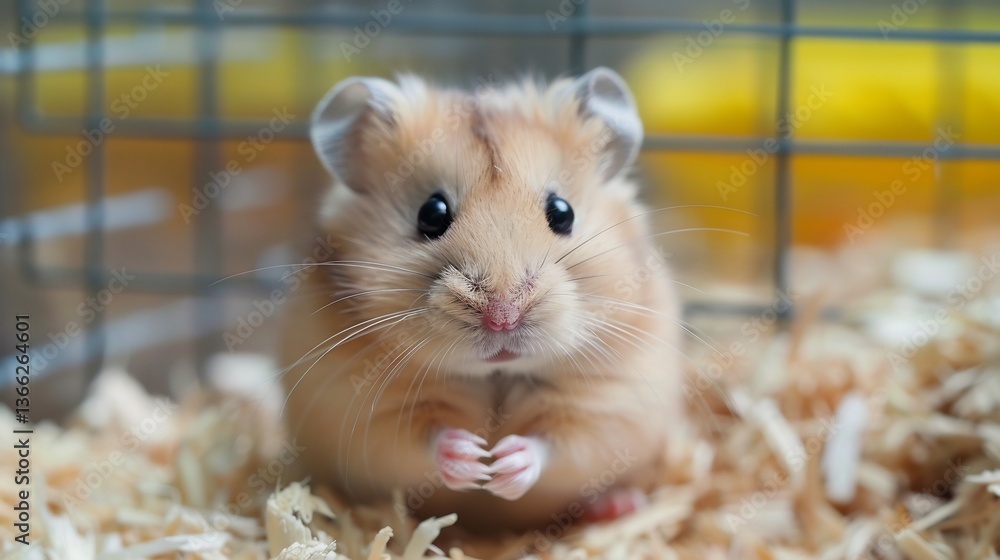 Dejected hamster huddled in the corner of its cage ignoring its wheel and food following a recent habitat change indicating rodent depression Dejected hamster huddled in the corner of its cage ignoring its wheel and food following a recent habitat change indicating rodent depression