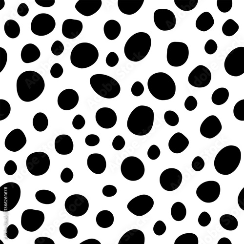 Black irregular marker drawn spots isolated on transparent background, creating playful and organic Dalmatian style pattern. Ideal for textiles, design projects, and backgrounds.