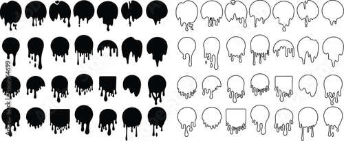 Dripping paint or ink icon in flat, line set. Isolated on transparent background