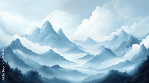 Wallpaper Mural A Majestic Mountain Range in a Pastel Blue Haze Torontodigital.ca