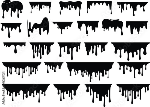 Dripping paint or ink icon in flat set. Isolated on transparent background