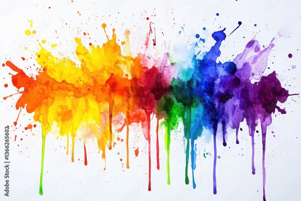 Fototapeta premium Vibrant rainbow watercolor splash with dynamic paint splatters and expressive color gradients