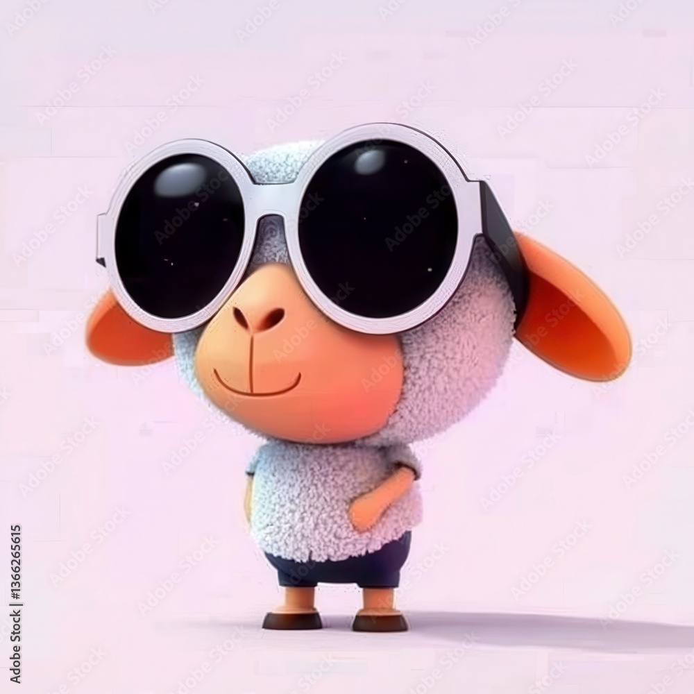 Fototapeta premium Cool Sheep in Sunglasses Adorable 3D Rendered Cartoon Lamb