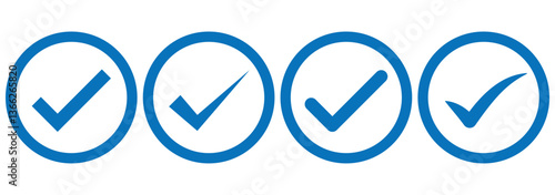 Blue check mark. Correct vote choice isolated symbol. Vector illustration. 