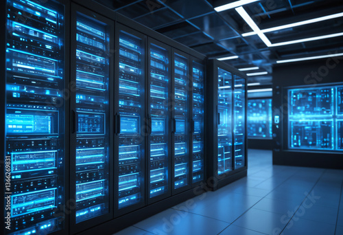 Server Room with Racks and Lights