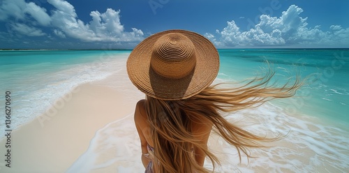 Relaxing by the Turquoise Ocean on a Sunny Day at the Beach