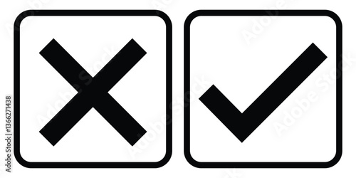 Tick and cross signs. YES and NO. False and true, right and wrong. Correct and incorrect, accept and reject. Vector illustration.