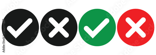 Tick and cross signs. YES and NO. False and true, right and wrong. Correct and incorrect, accept and reject. Vector illustration.