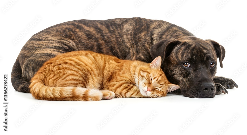 Obraz premium A cat and a Dog sleeping together. Puppy and kitten sleeping