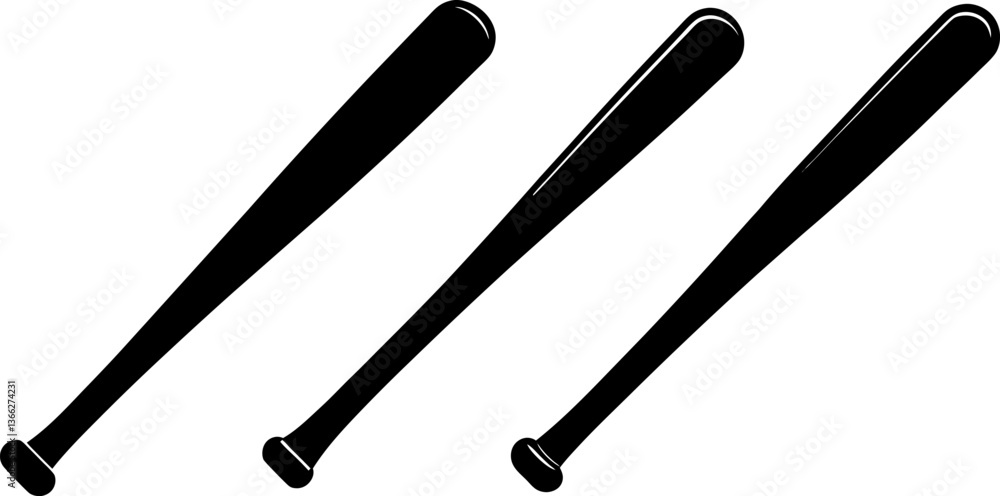 Black wooden baseball bat vectors collection black and white, Vector of baseball bats set design Black wooden baseball bat vectors collection black and white, Vector of baseball bats set design