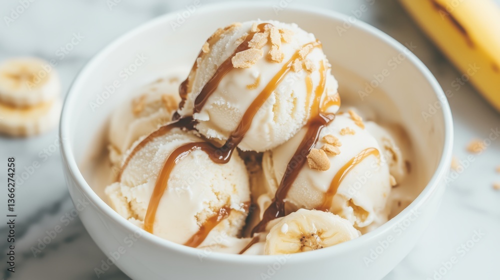 Delicious Banana Ice Cream with Caramel Drizzle Delicious Banana Ice Cream with Caramel Drizzle
