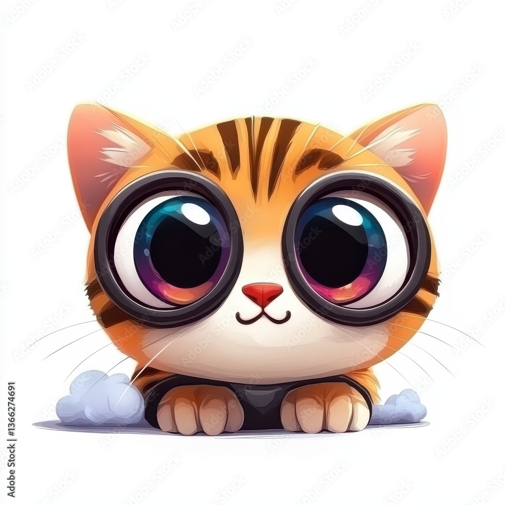 Adorable Cartoon Kitten with Big Eyes Wearing Glasses Adorable Cartoon Kitten with Big Eyes Wearing Glasses