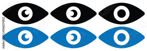 Eye icon set. Eye view icon. Eyesight symbol. See and unsee symbol. Show password. Privacy and block flat or line vector. Retina scan eye icons. Vector illustration