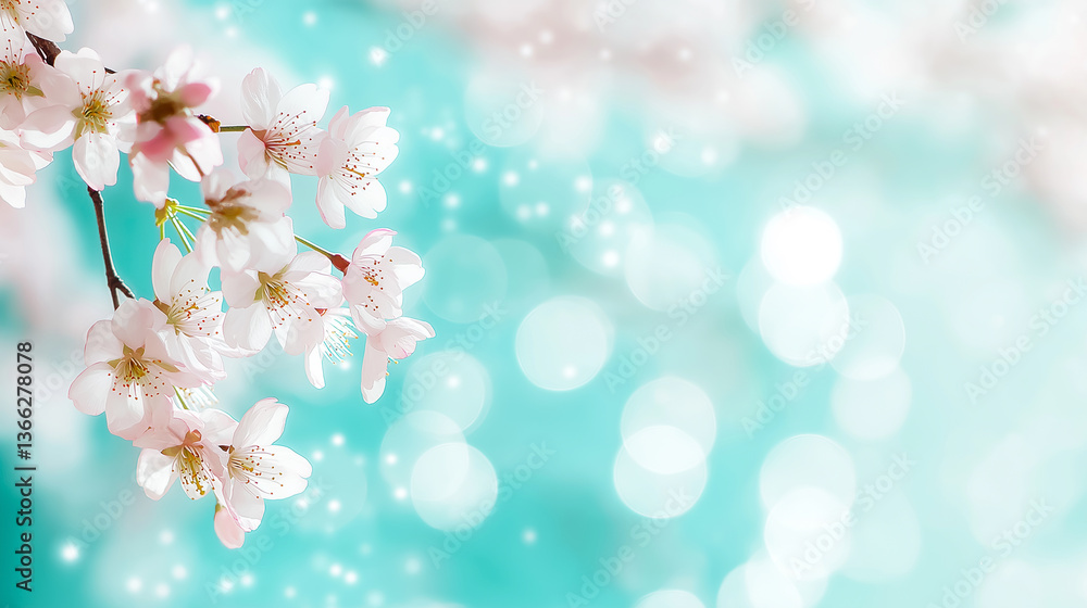 Delicate pink cherry blossoms on a branch with a soft blue bokeh background.
Delicate pink cherry blossoms on a branch with a soft blue bokeh background.